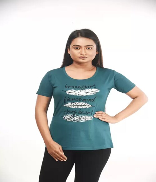 Pride Fashion House Women Typography Round Neck Pure Cotton Light Green T-Shirt