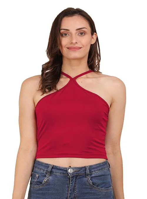 AD2CART Women Maroon Solid Thin Strap Neck Sleeveless Juric 4Way Top