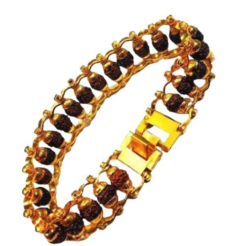 Feel Touch Mart Golden Rudraksha Bracelet For Men Beautiful Round Bead Rudraksa Bracelet For Men Gold Plated Amaizng A1 Rudraksha Kada For Men Blessed By Lord Shiva