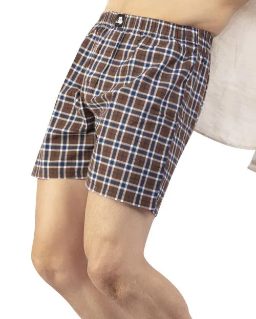 On Loop Cotton Boxers for Men | Innerwear Shorts for Men Brief Undergarments | Brown Color in Checks Design | L Large