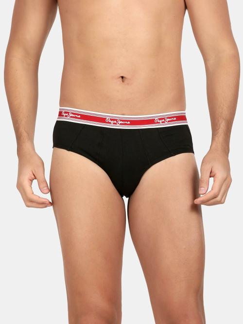 PEPE JEANS LONDON Men's Black Solid Cotton Pack of 2 Briefs