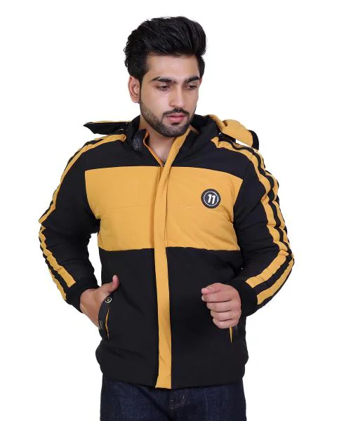 Amdy Men's Nylon Jacket Full-Sleeved Winter Jacket with Hood