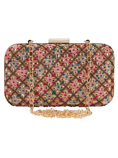 Adorn Embroidered & Embelished Party Clutch Multi