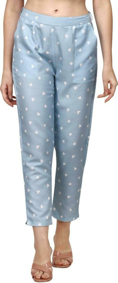 fithub Women Light Blue Solid Cotton Lycra Blend Trousers (S)