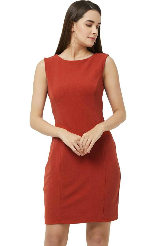109F Women Orange Solid Polyester Dress