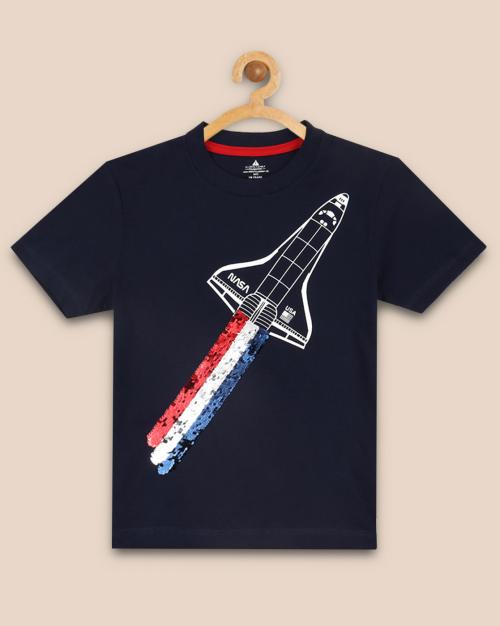 Kidsville Kids Boys Nasa Printed Blue Tshirt