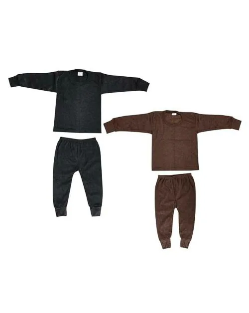 Monal Comforts Baby's winterwear Thermal Fleece Inner Suit, Body Warmer, Thermal Set for Boys & Girls, Top & Bottom Set (M) Black