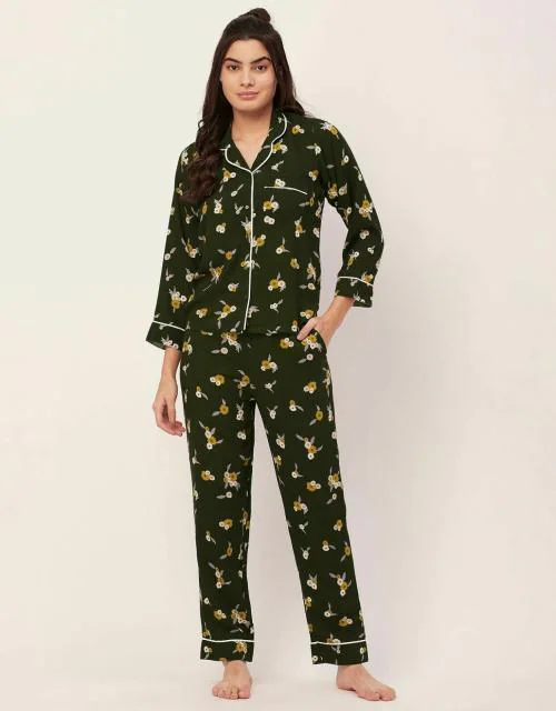 Moomaya Sleepwear, Printed Night Suit For Women, Two-Piece Lounge Set
