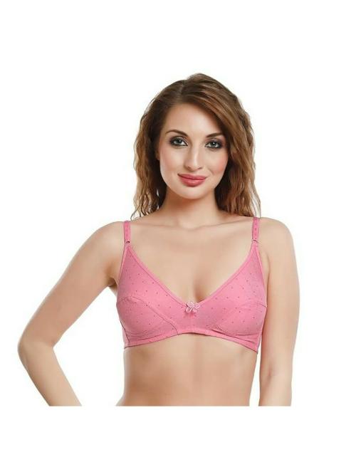 DAISY DEE Women's Girls Cotton Dotted Print Non-Padded Seamed Wire-Free Full Coverage Adjustable Strap Polka Dot Bra - (Pink, 30B)
