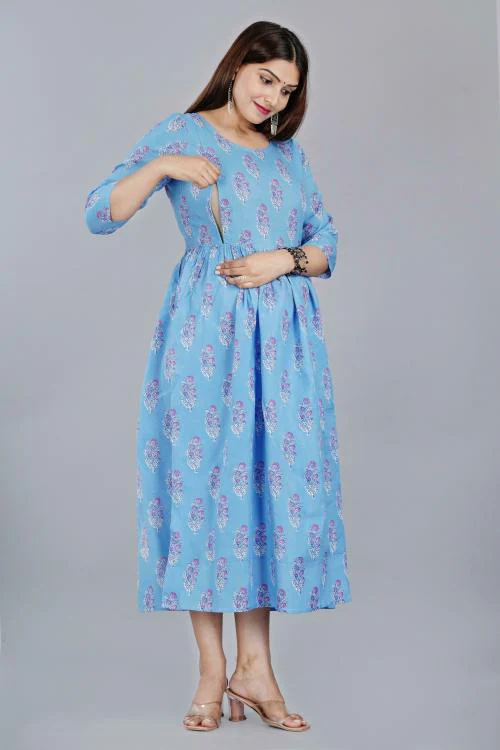 AO SERVICES Women Floral Print Cotton Anarkali Kurta