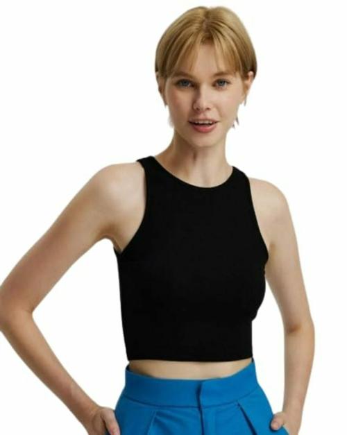KHATIJA GARMENTS Women's & Girls' Solid Crew Neck Ribbed/Knitted Sleeveless Stretchable Slim Fit Crop Tank Top