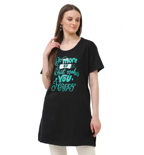 ILLUSTRIOUS Cotton Printed Half Sleeves Round Neck Regular Fit T-Shirts/Long Night Wear T-Shirt for Women's & Girls