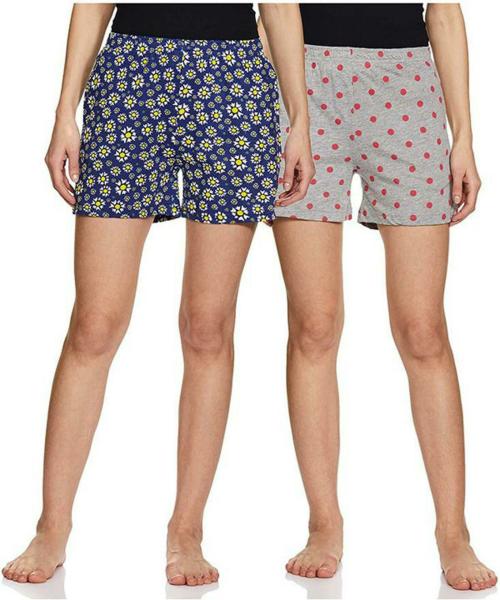 RCK ROCKERS Women's Multicolor Self Design Pure Cotton Pack of 2 Shorts (XL)