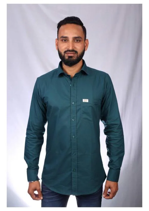 blue collars Men Slim Fit Solid Cut Away Collar Casual Shirt