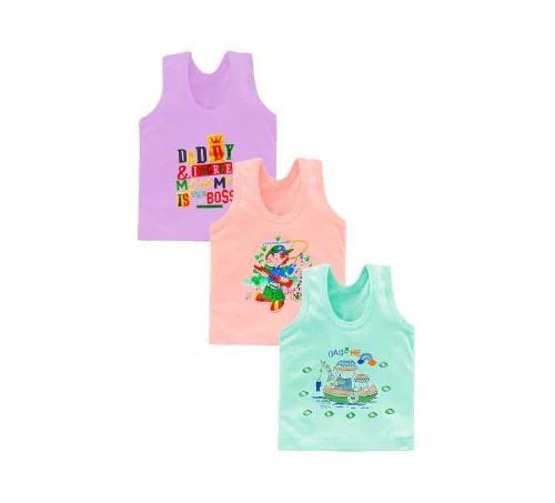 Akido Kids Cotton Multicolor Printed Vest for Boys Innewear for New born Baby Boy (Pack of 3)