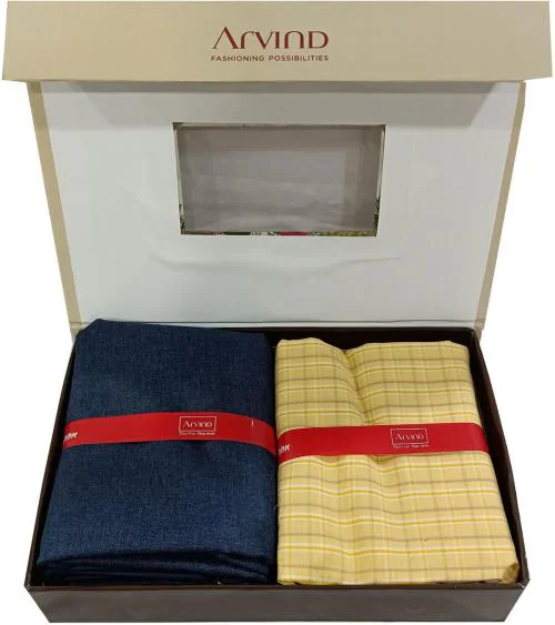 Buy Arvind Men Yellow Checkered Cotton Shirt And Trouser Fabric Online