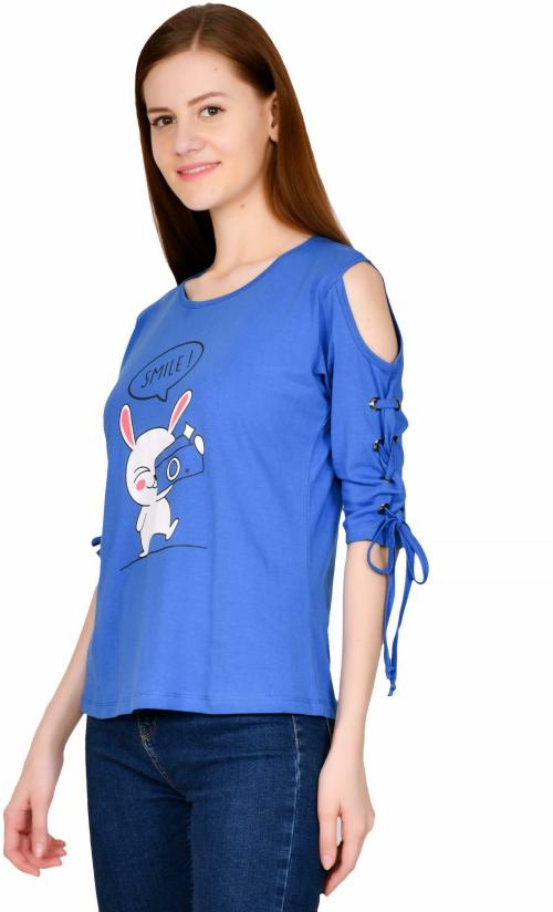 Buy Kushi Flyer Women Blue Printed Polycotton TShirt Online at Best