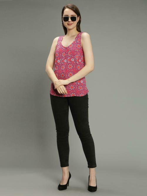 Mischka Women Pink Floral Print Viscose Rayon Top