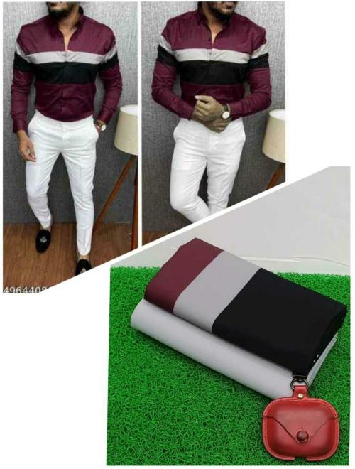 DHARMESH ENTERPRISE Men Black, Maroon Colorblock Polycotton Unstitched Shirt and Trouser Material (Free Size)