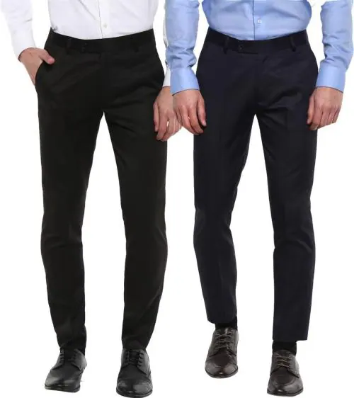 INSPIRE Men Multicolor Solid Polyester Viscose Blend Formal Trousers - 28 (Pack of 2)