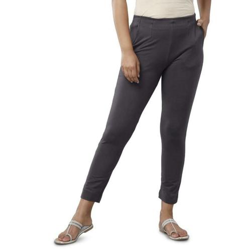 De Moza Women Dark Grey Solid Cotton Cigarette Pant - XL