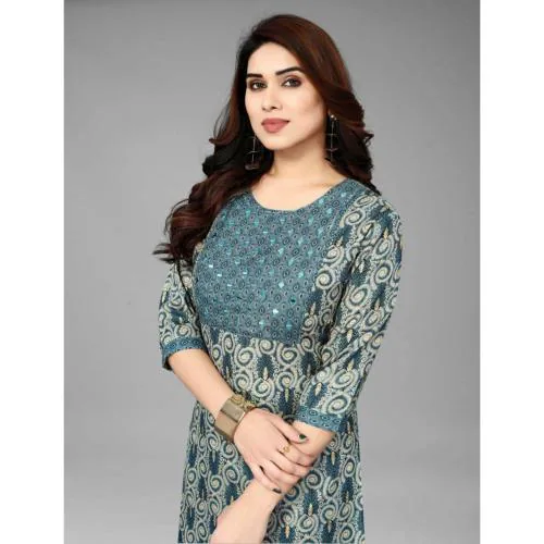 VNEED Women's Casual Kurta and Plazzo Pant Set Ethnic Kurta and Palazzos Combo Kurti with Palazzo Pants Traditional Kurta Plazo Suit Designer Kurta and Plazo Set (SET OF 1) (XL-Size)