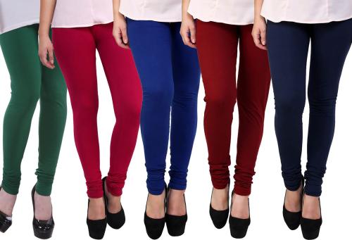 Famaya Girls Multicolor Solid Cotton Leggings 9-10 Years (Pack Of 5)