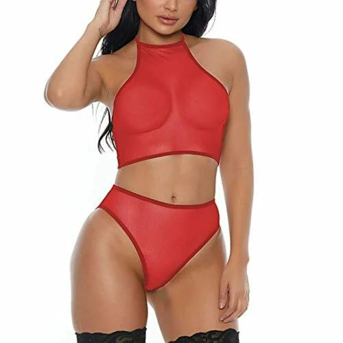 Psychovest Red Full Coverage Transparent Bra And Panty Lingerie Set