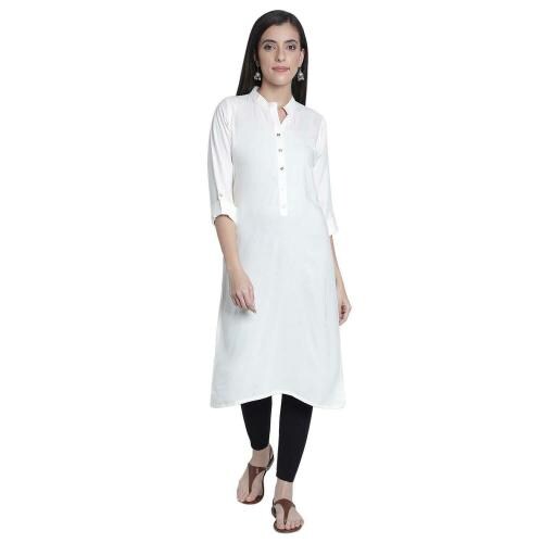Fabclub Women Off White Rayon Solid Kurti (XS)