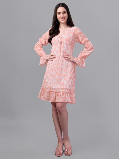 Masakali.Co Women Pink Self Design Georgette Fit And Flare Dress (Xs)
