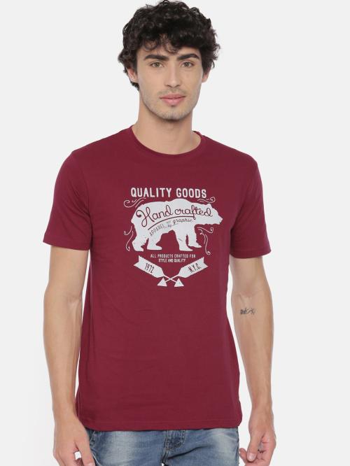 Recast Men Maroon Graphic Print Cotton Blend Round Neck T-shirt L