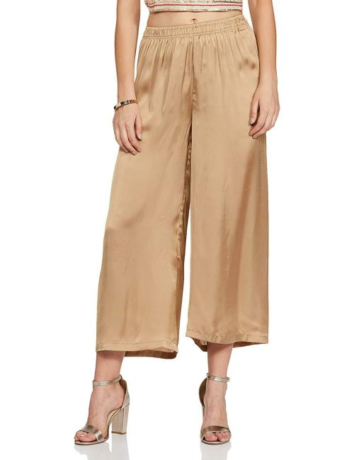 GO COLORS Women Gold Solid 100% Cotton Palazzos