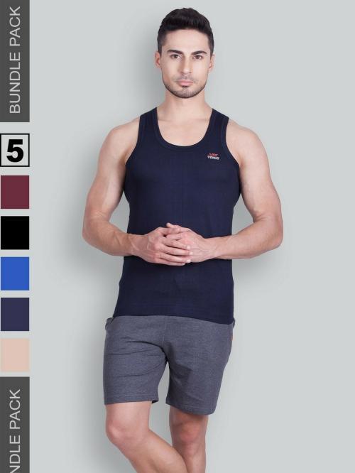 Lux Venus Men's Assorted Solid 100% Cotton Pack of 5 Sleeveless Vest
