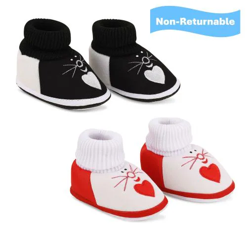 SMARTOTS Pack of 2 Stylish New Born Baby Shoes | Skin Friendly Comfortable Baby Boy Shoes New Born 0-9 Months | Baby Boy Shoes New Born | Baby Shoes 0 Size | Baby Shoes | Baby Booties | Baby Girl Shoes 0 Size | Baby Footwear, Color-Heart-Black+White-2C