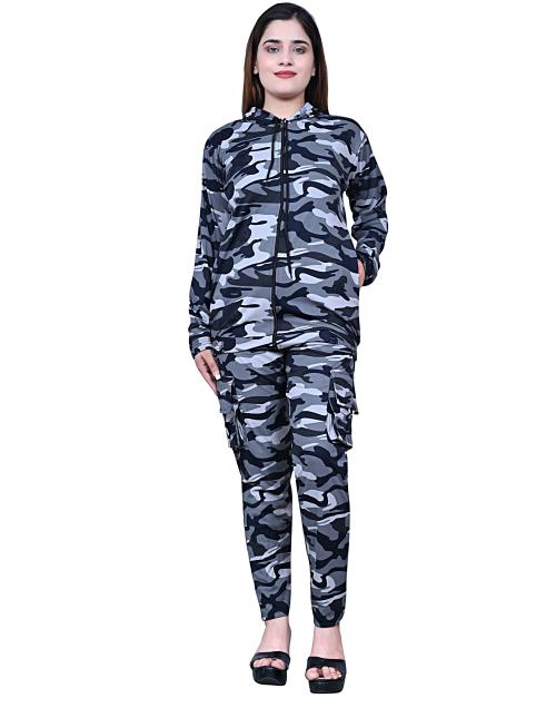 Soften Woman Grey Military Cargo Tracksuit/Nightdress/Nightsuit/Yogawear/Activewear (Grey, L)