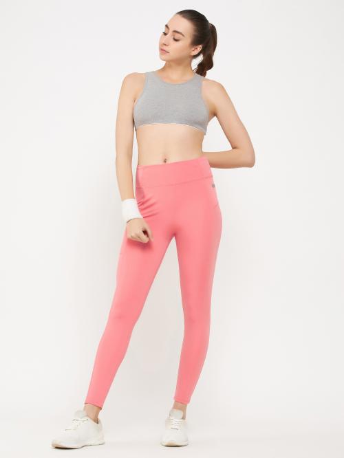 Clovia Women's Pink Solid Poly-Spandex Tights
