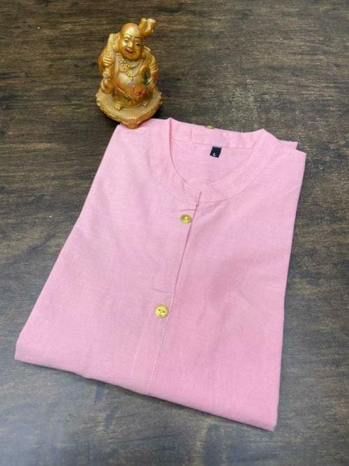 NFH Fashion Women Baby Pink Solid Cotton Blend Kurta - M  
