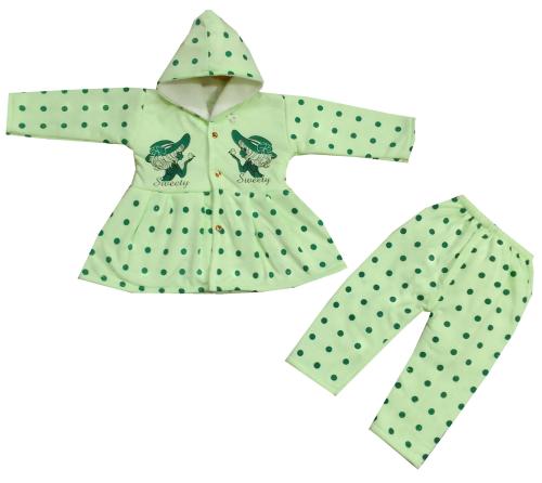 shining4 winter hoody baby girls frock & pajama set- kids6--9 MONTH-Green baby girls kids wear winter frock, wear kids dress