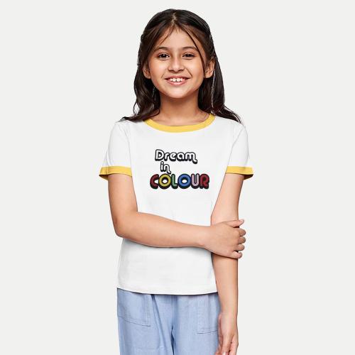 Rad Prix Girls White Printed T-shirt with Yellow Ribs