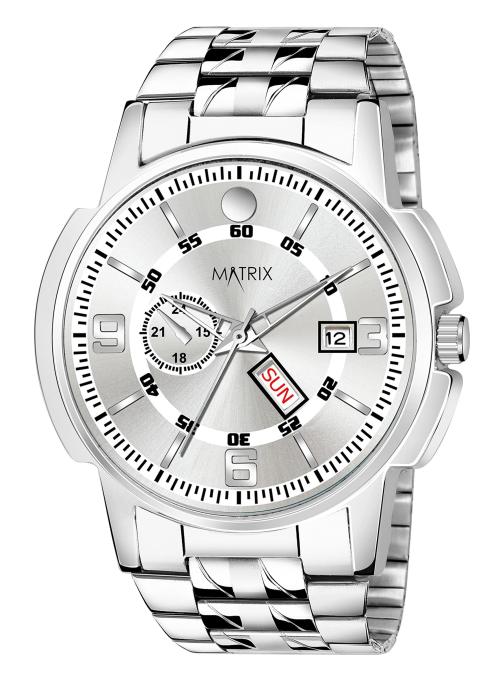 Matrix Timepiece Black, Blue, White Dial, Day & Date Functioning, Stainless Steel Strap Analog Watch For Men & Women
