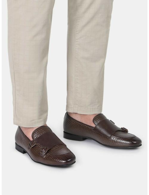 Hats Off Accessories Genuine Leather Weave Double Monk Strap