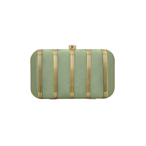 LASA Satin Partywear Frame Box Clutch - Green