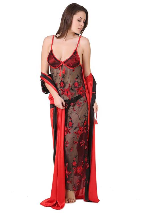 Keoti Women Satin Nighty/Robe/Honeymoon wear /Bra-Panty Set - Pack of 2 (1 Robe, 1 Full Nighty)