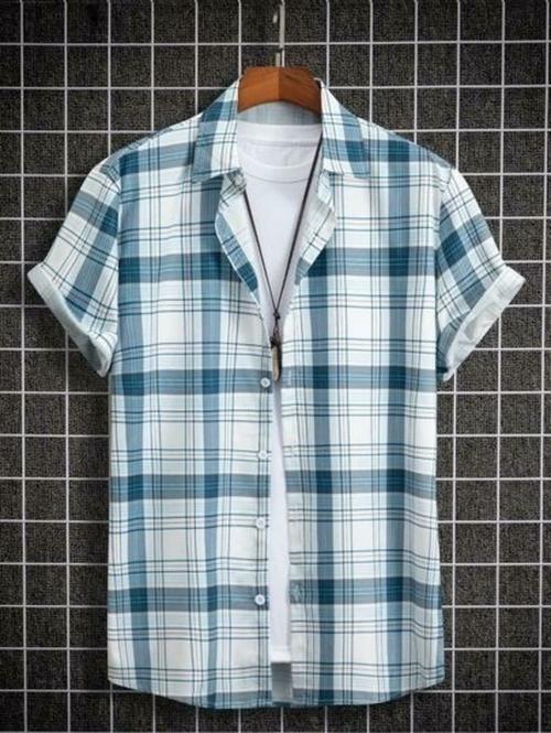 LG Men Checkered Casual Light Blue, White Shirt