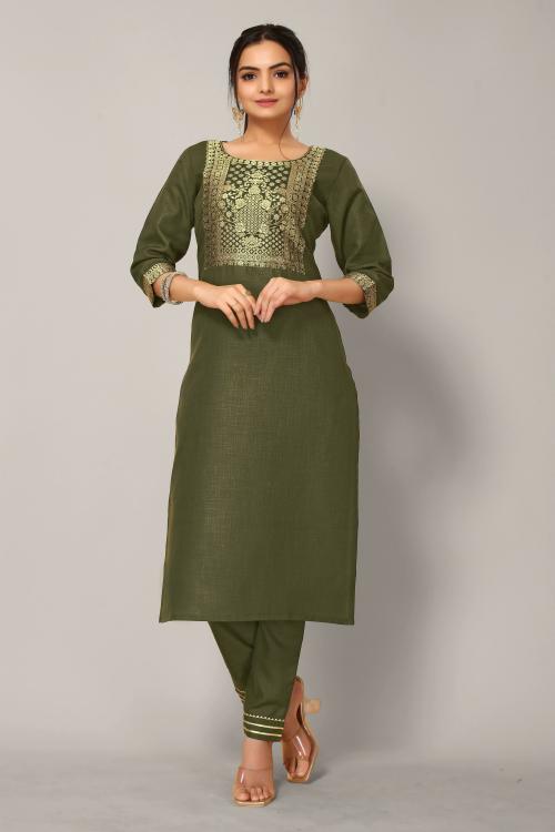 Happy Design Women Light Green Self Design Cotton Blend Kurta