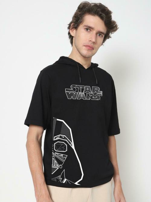 Bewakoof Men's Black Lord Vader Short Sleeve Hooded Neck Oversized T-shirt