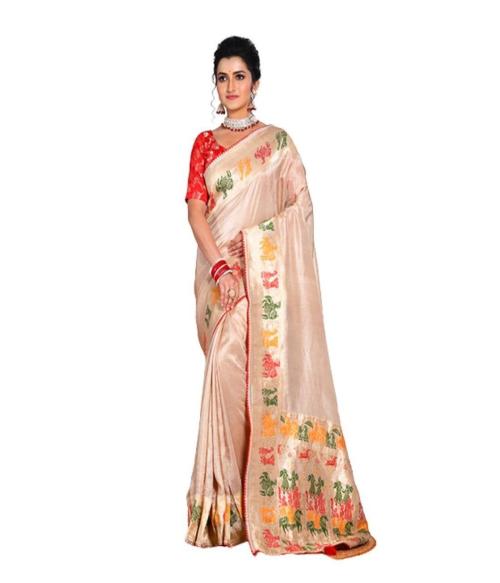 Morchari Women Beige Solid Saree