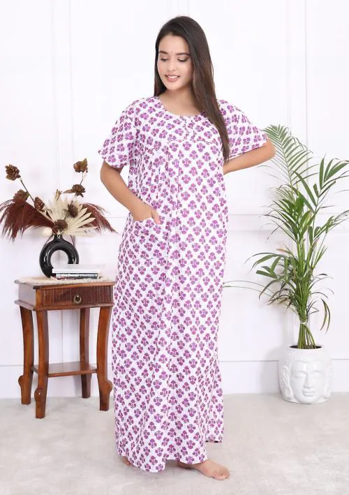 Pearly women cotton maxi night gown with belt &1 pocket|| maxi nighty || maxi with pocket
