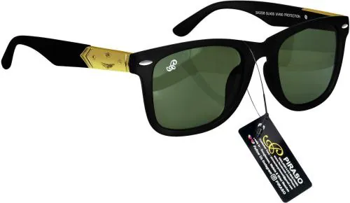 PIRASO Retro Square Full-Frame Green Sunglasses for Men-(SH3338 BLACK GREEN)