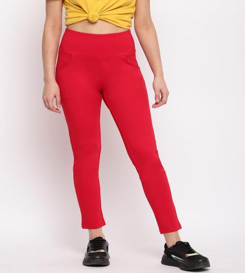 Marvel Womens Red 4 Way Stretch High Rise Jeggings